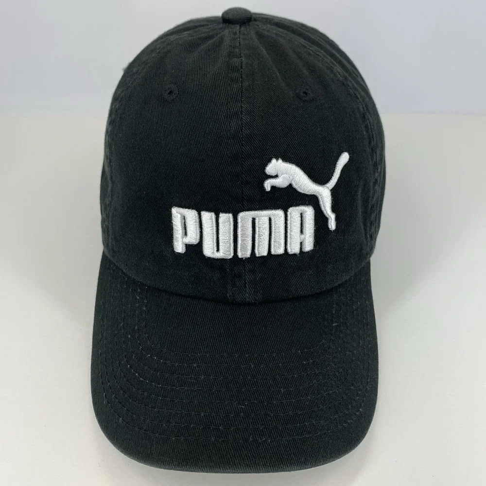 PUMA Black White Hat Adjustable Strap OSFA Unstructured Baseball Cap